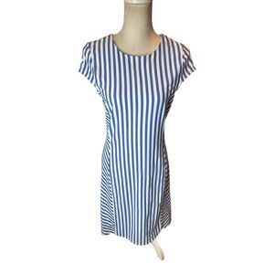 J. McLaughlin Helena Vertical Strip Dress Blue White Catalina Women's Size M NWT